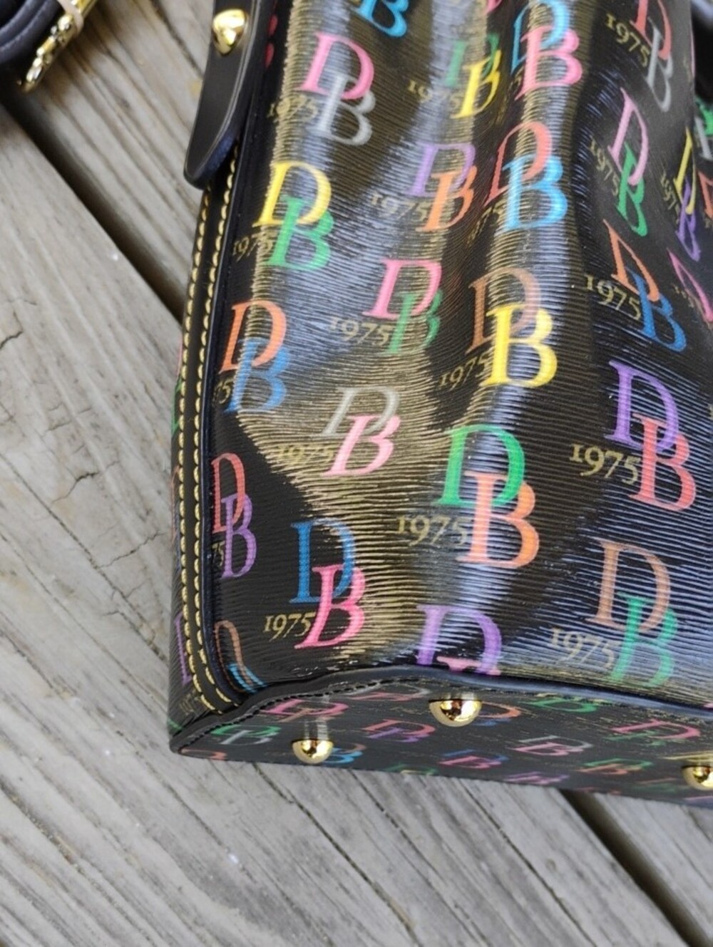 Dooney & Bourke Black Multicolor DB Logo Satchel - Picture 3 of 14